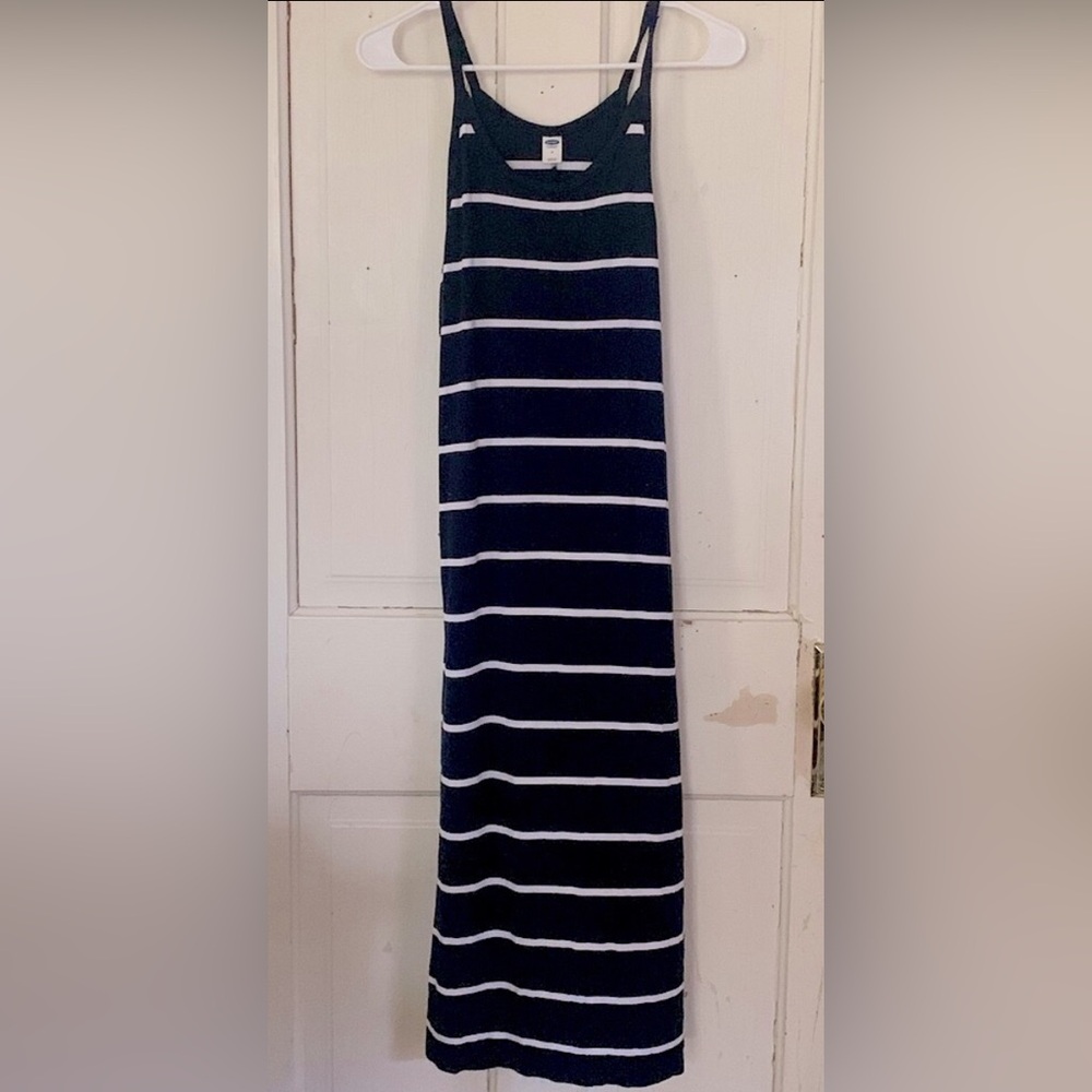Old Navy Navy Blue and White Striped Midi Body-con Dress